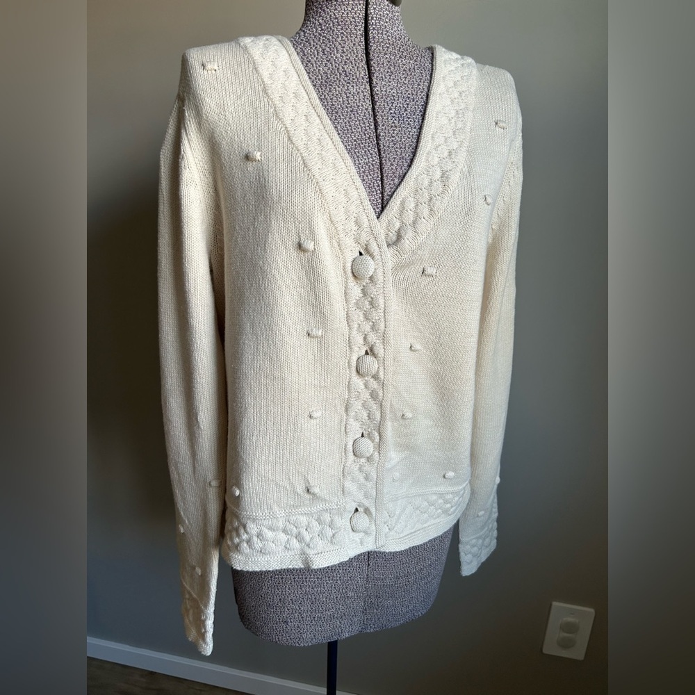 Cabi retro cream button cardigan Sweater Textured cotton blend granny grandma - Picture 4 of 9